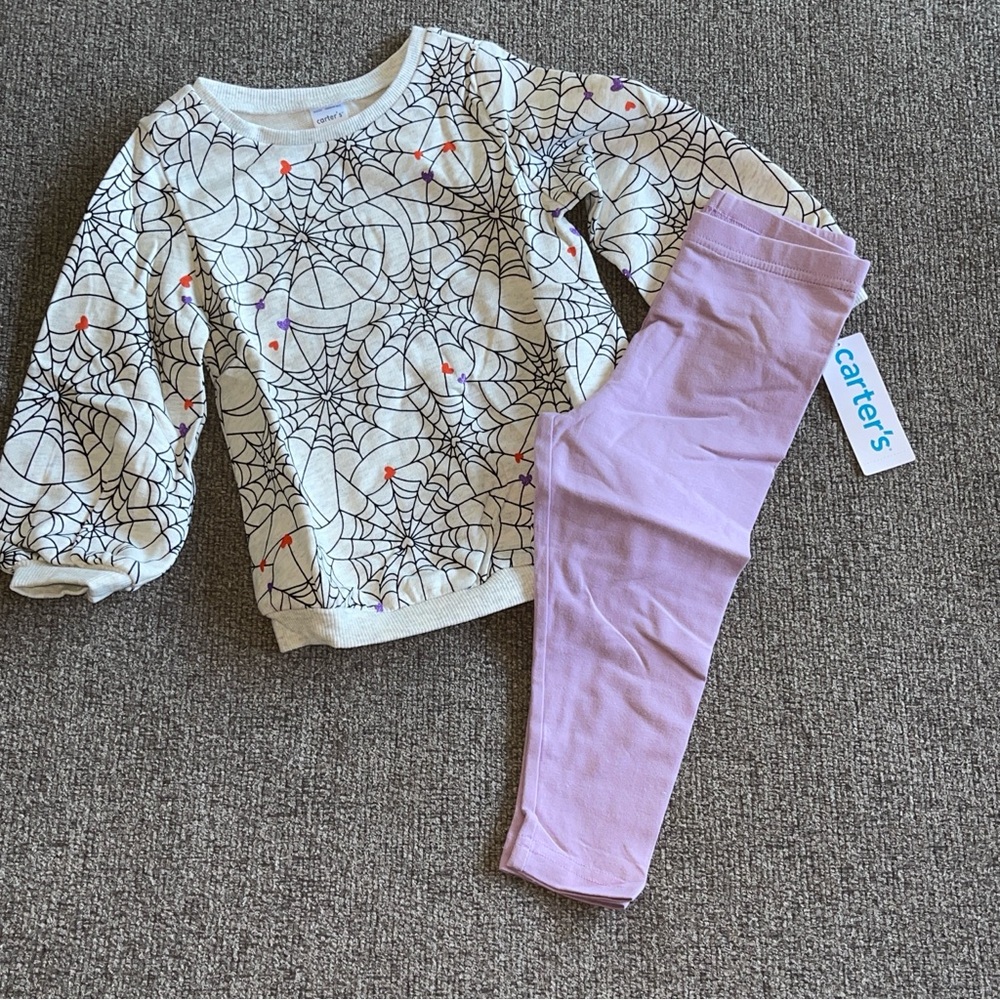Carter's Lavender Orange Gray Spiderweb Sweatshirt Leggings Halloween 24 Months